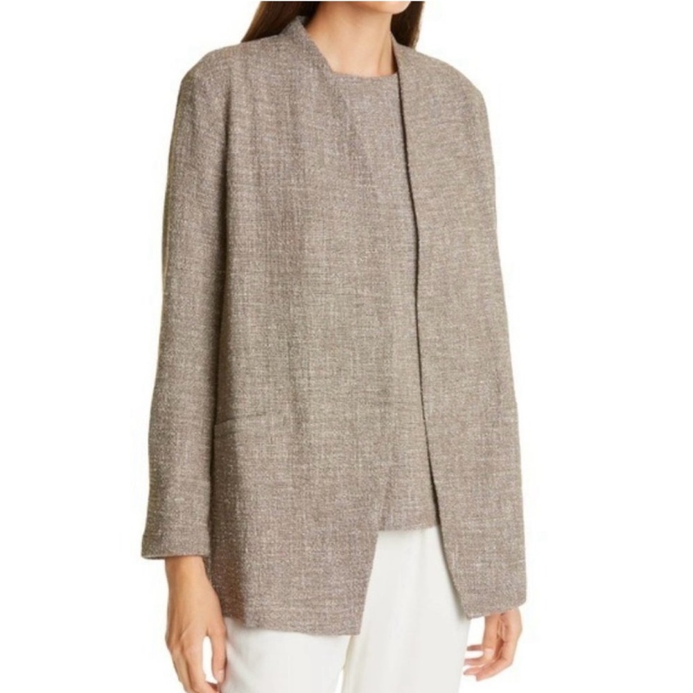 Eileen Fisher cotton slub blazer tweedy jacket in beige tones Size XL